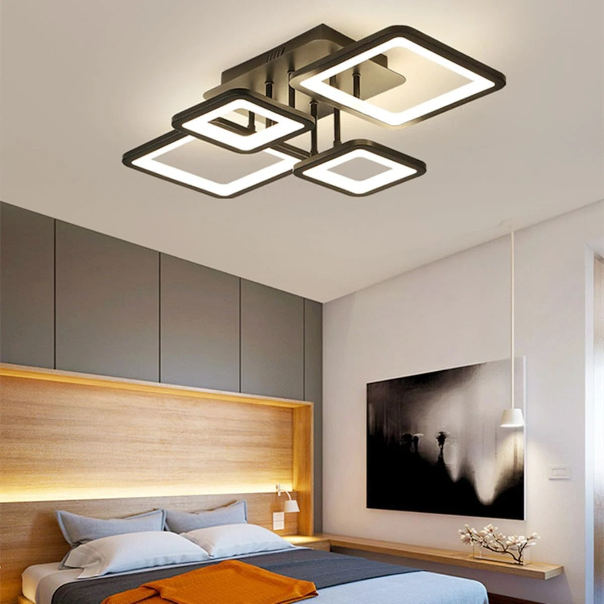 Modern LED Ceiling Light, 54W Dimmable Ceiling Light with Remote Control 3000K-6500K, Creative Rectangular Design Ceiling Lamp