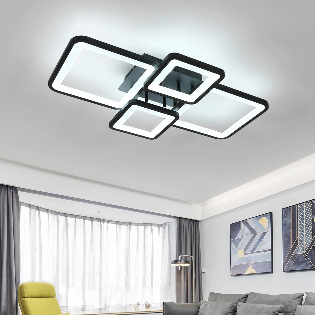 Modern LED Ceiling Light, 54W Dimmable Ceiling Light with Remote Control 3000K-6500K, Creative Rectangular Design Ceiling Lamp