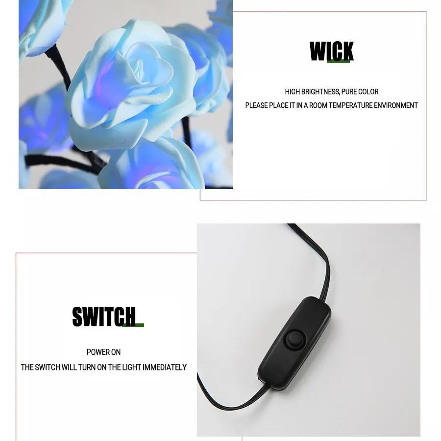 24 LED Rose Tree Lights USB Plug Table Lamp Fairy Flower Night Light