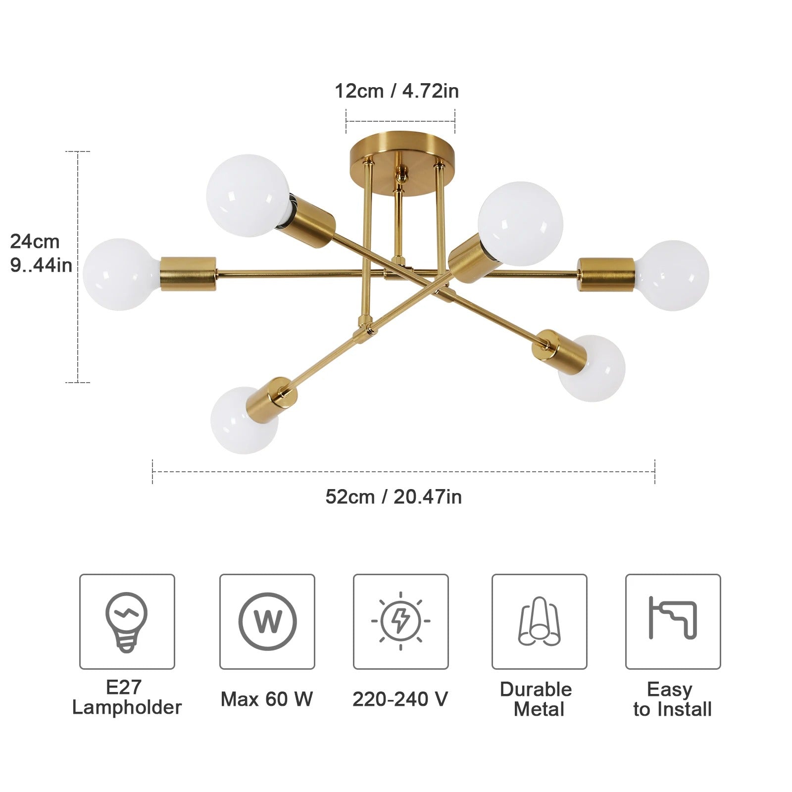 Vintage 6- head Ceiling Light Semi Flush Mount Ceiling Lamp